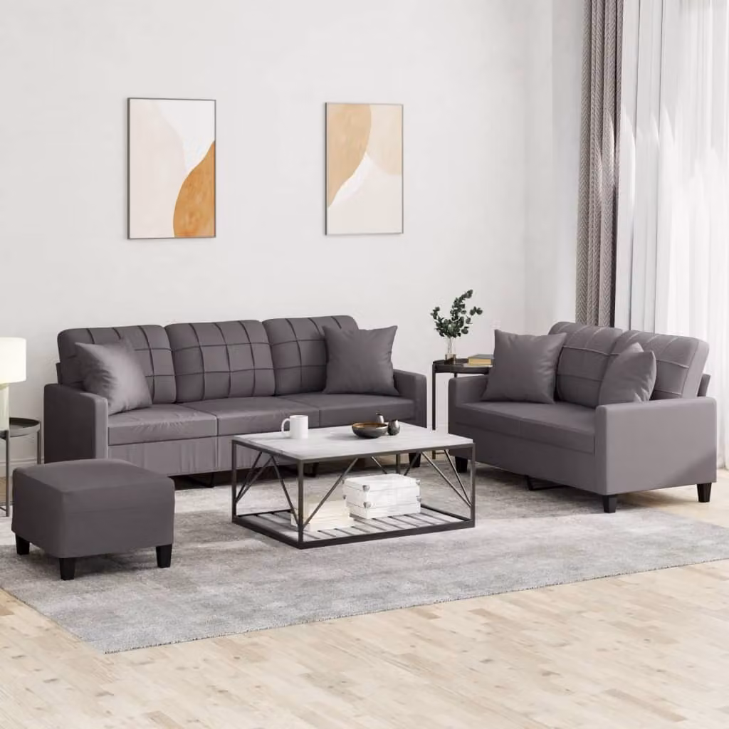 Maison Exclusive - Set divano 3 pezzi con cuscini, grigio, ecopelle