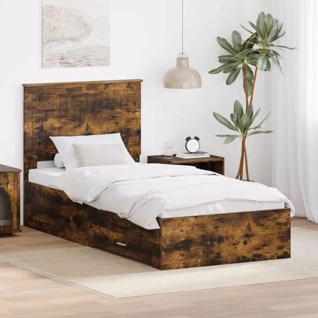 Struttura del letto-Giroletto Rovere fum¨¦ 90 x 190 cm Legno multistrato 382495