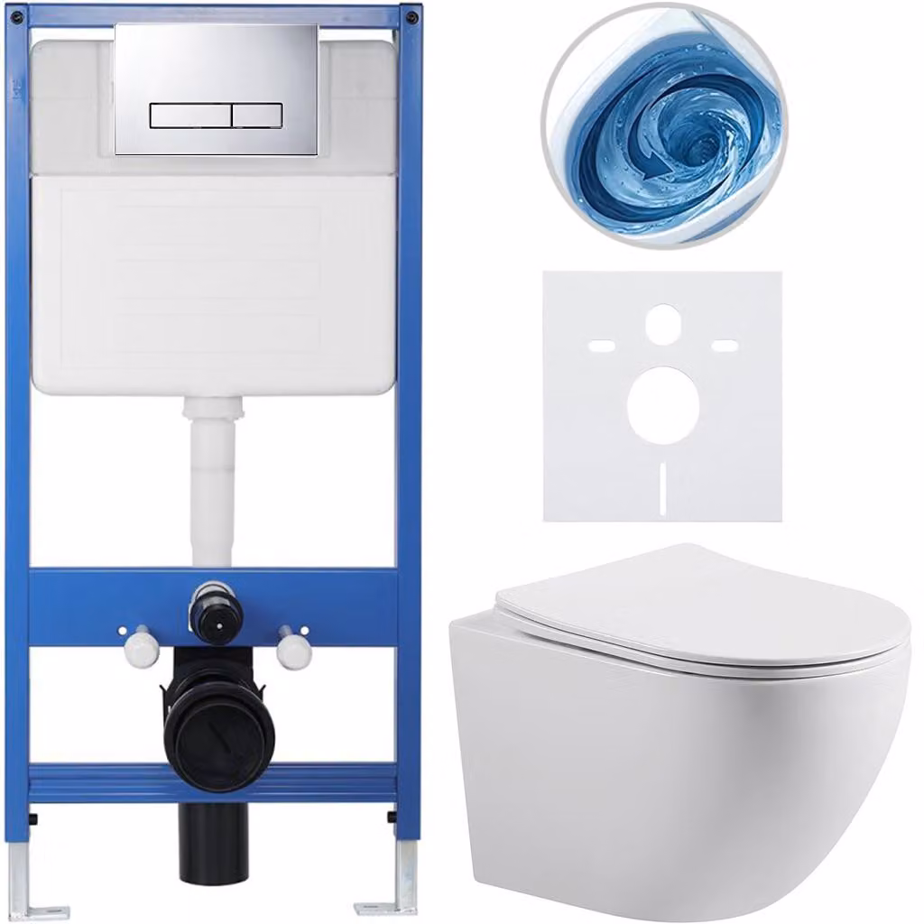 CERANO - Set completo per WC da incasso Lite/Cesso - bianco lucido - pulsante WC Slim, cromato - installazione a parete/cartongesso - 49x36 cm