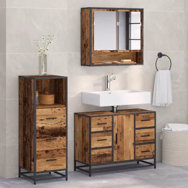 Set di mobili per il bagno 3 pz Legno vecchio 80 x 33 x 60 cm 3402494