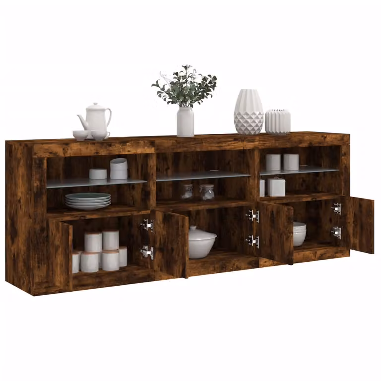 Credenza moderna vidaXL con luci LED in rovere fumo marrone L: 181,5 cm, P: 37 cm, H: 67 cm