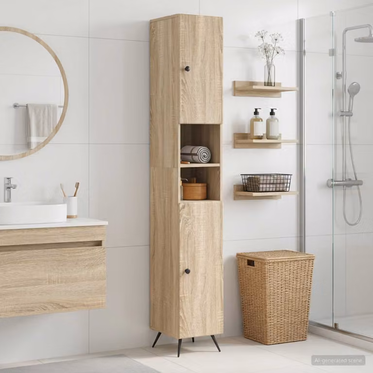 Armadio da bagno vidaXL BREDA con ripiano aperto e ante a battente in Rovere Sonoma, marrone opaco