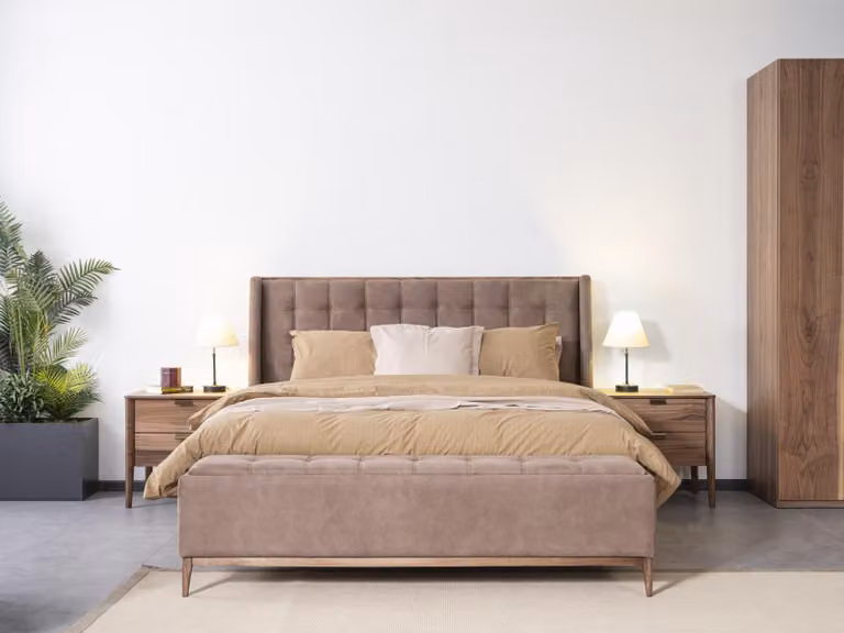Bett Design Doppelbett Luxus Betten Polster Schlafzimmer Möbel material holz
