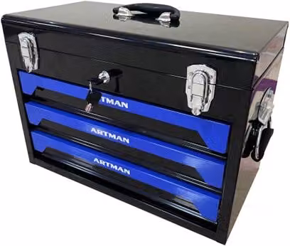Cassettiera portautensili Chicfurn in acciaio con 3 cassetti e ripiano per officina e garage, nero e blu, L: 50 cm, P: 27 cm, H: 35 cm