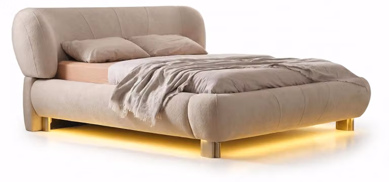 Comodino con illuminazione a LED, design moderno, color beige, confortevole e accogliente