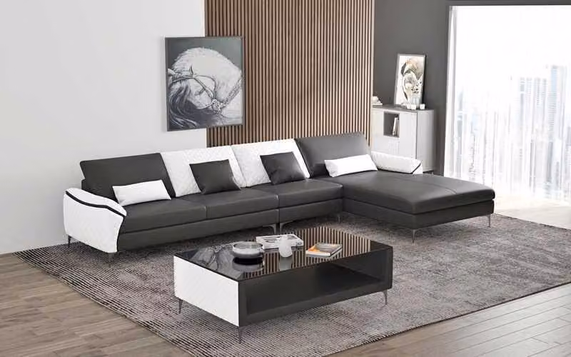 Luxus Eckgarnitur Ledersofa Ecksofa L-Form Liege Couch Sofa Schwarz
