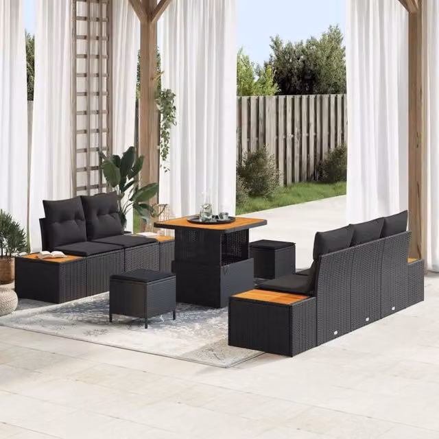 Set Divano da Giardino 8 pz Nero polyrattan 3362854