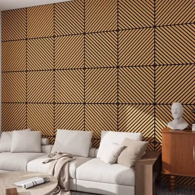 Set di 16 pannelli murali 3D fonoassorbenti NEU.HOLZ con listelli diagonali, effetto legno Rovere Scuro, copertura 5,76 m², L/P/H: 60 x 60 x 2,1 cm