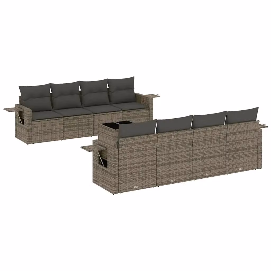 Set Divano da Giardino vidaXL 9 Pezzi in Polyrattan con Cuscini Grigio con Tavolino e Poltrone Moderno – 2