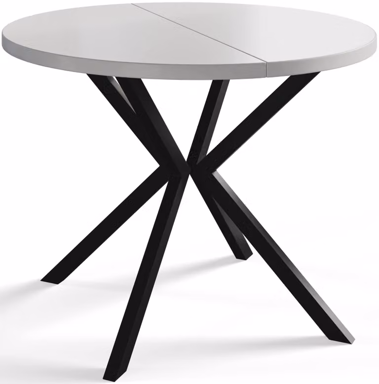 Alpi Moebel, Tavolo da Pranzo Rotondo, Tavolo da Cucina Allungabile, Diamentro: 120-200 cm, Gambe in Metallo Nere, Bianco, Collezione Loft Liten