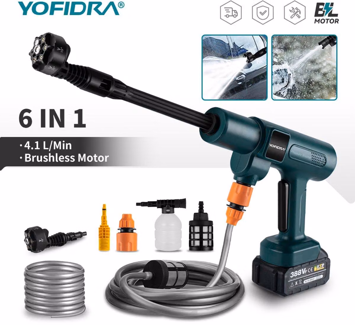 Idropulitrice senza fili - 3500W - 200 bar - Ugello multifunzione 6-in-1 - Per uso esterno