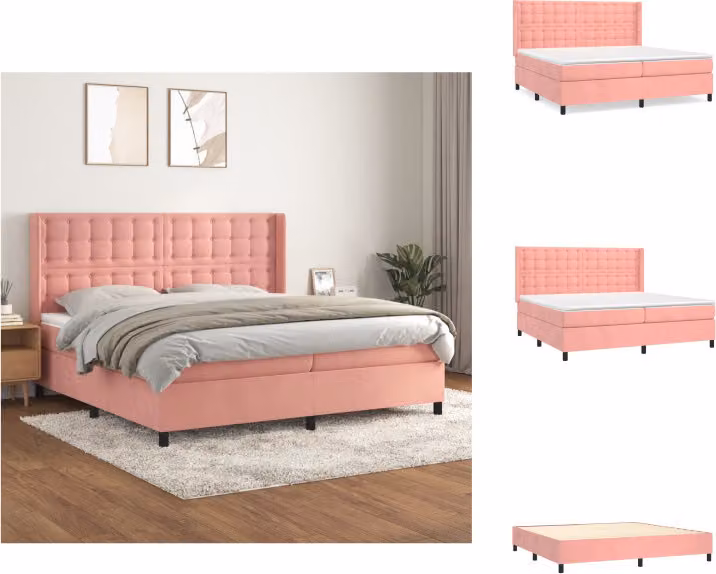 vidaXL Letto a molle con materasso rosa 200x200 cm in velluto - Letti & Reti