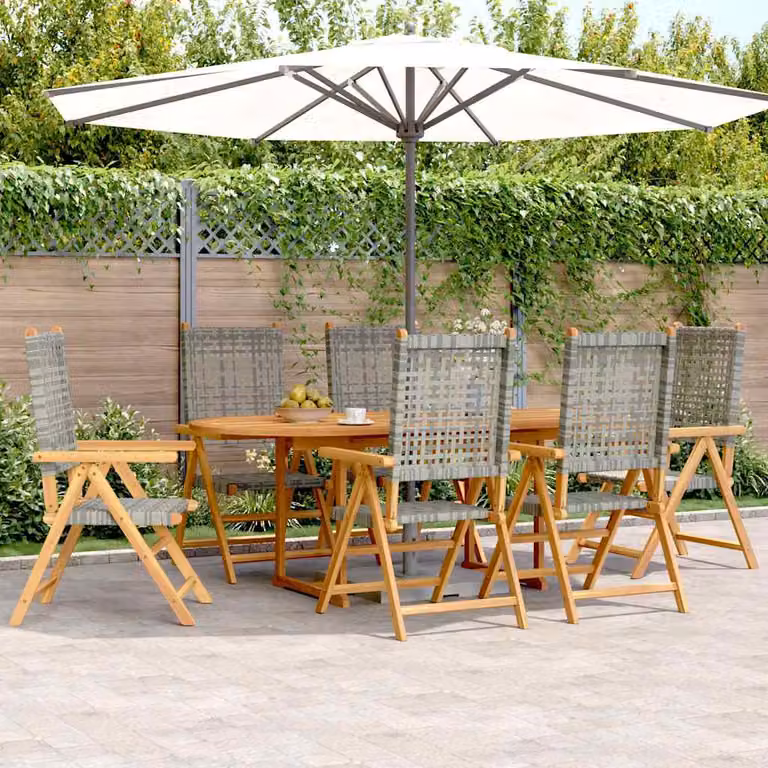 Set Pranzo da Giardino vidaXL 7 pz in Polyrattan Grigio e Legno di Acacia Oliato