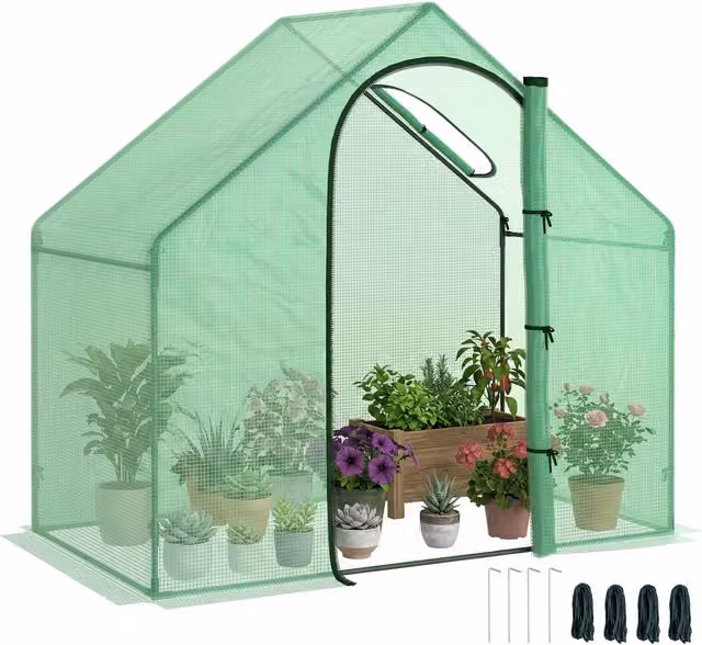 Outsunny Serra per Orto con Struttura in Acciaio e Copertura in PE Anti-Raggi UV, Verde, L 100 x P 100 x H 168 cm – 1