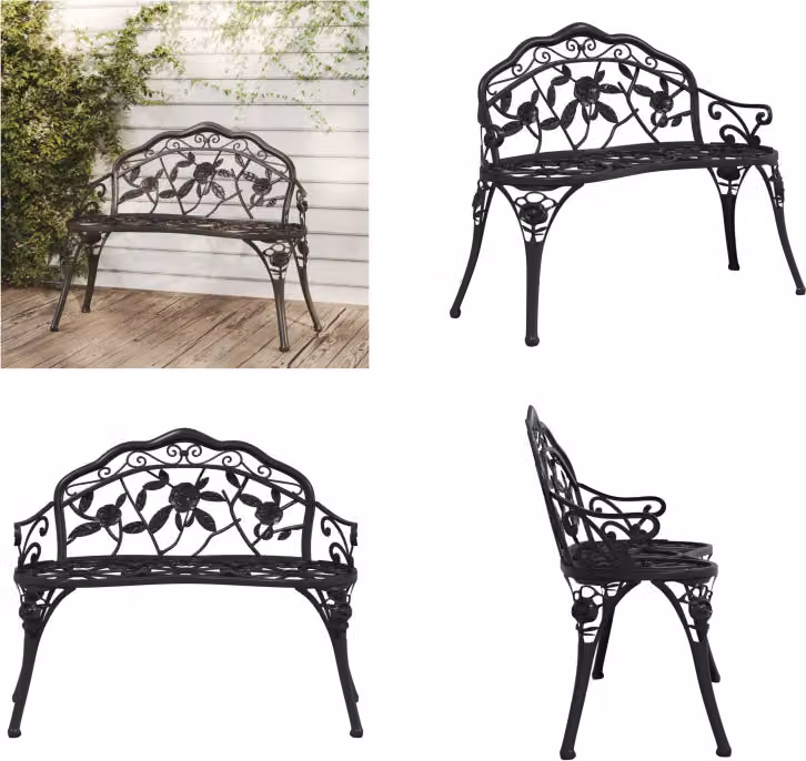 vidaXL Panca da giardino 100 cm in alluminio fuso nero - Panca da giardino - Panca da giardino - Panca da patio - Panche da patio