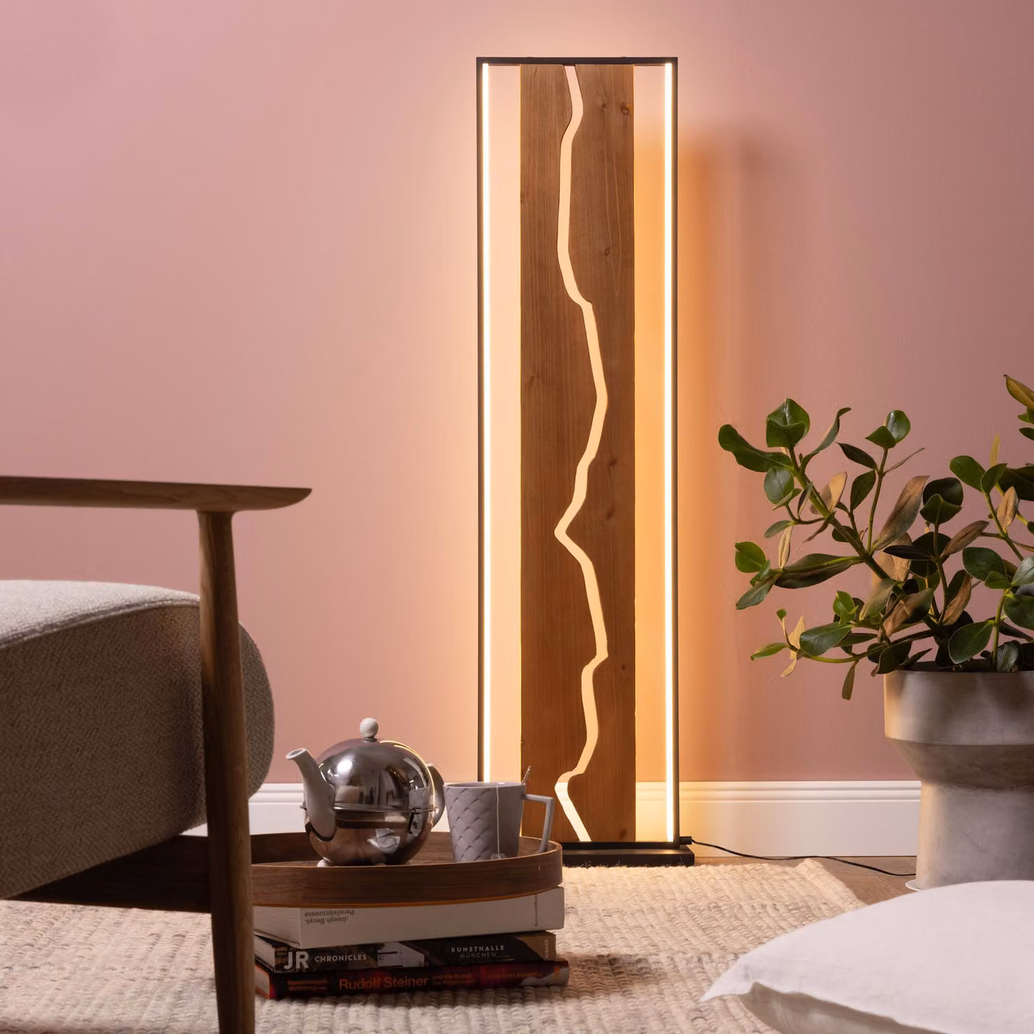 Lampada da terra a LED, 120 cm, 2300 lm, 3000 K, legno/metallo, marrone/nero