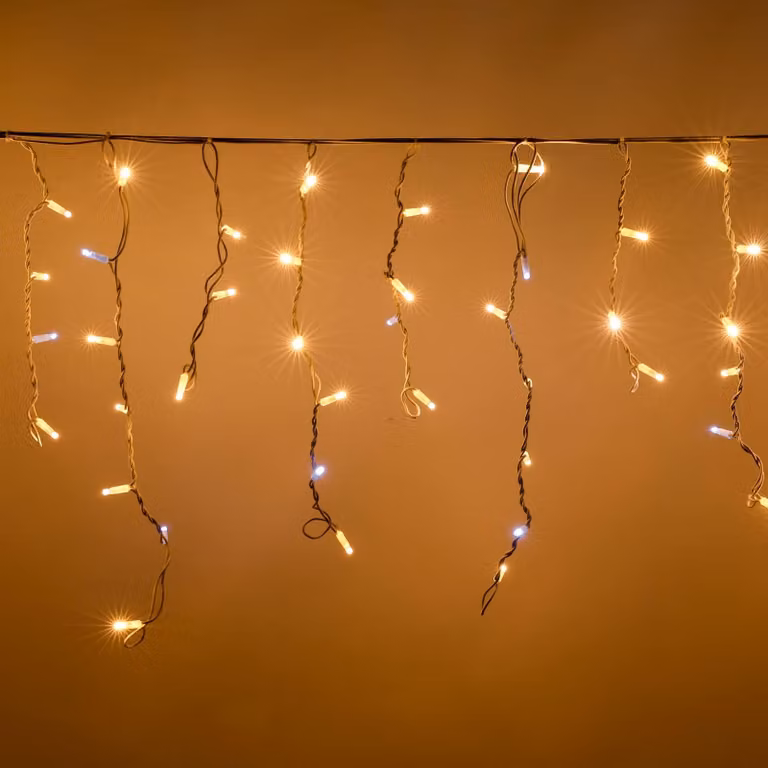 Catena luminosa a forma di cristallo di ghiaccio, lunghezza 5 metri, 200 LED maxi, luce bianco caldo, grado di protezione IP44, estendibile