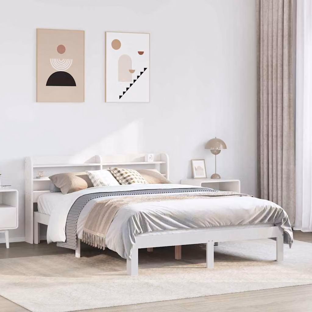 vidaXL Giroletto con Testiera in Legno Massello di Pino Bianco Lacquered L 150 x P 160 x H 200 cm