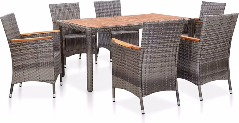 The Living Store Set da pranzo da giardino 7 pezzi con cuscini Poly Rattan Grigio