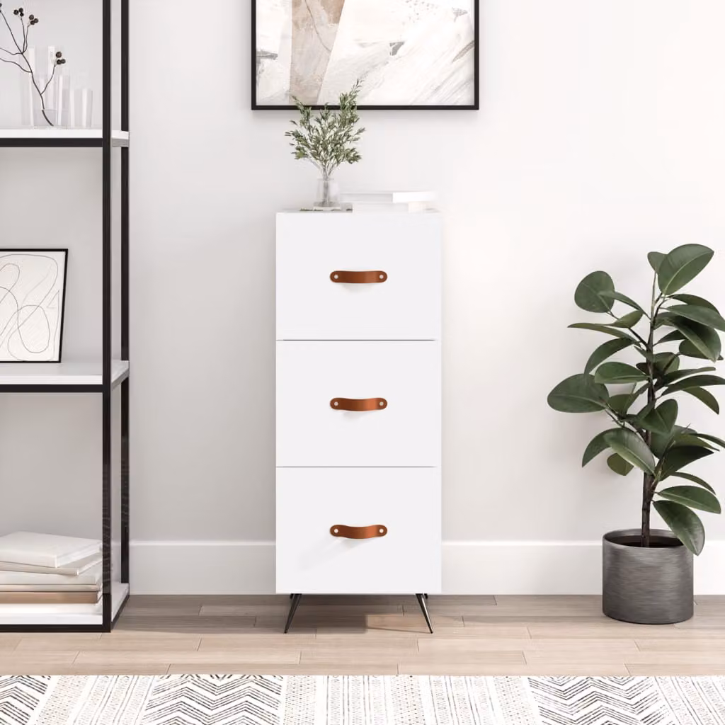 Credenza bianca moderna vidaXL a parete in legno e metallo L: 34,5 cm, P: 34 cm, H: 90 cm