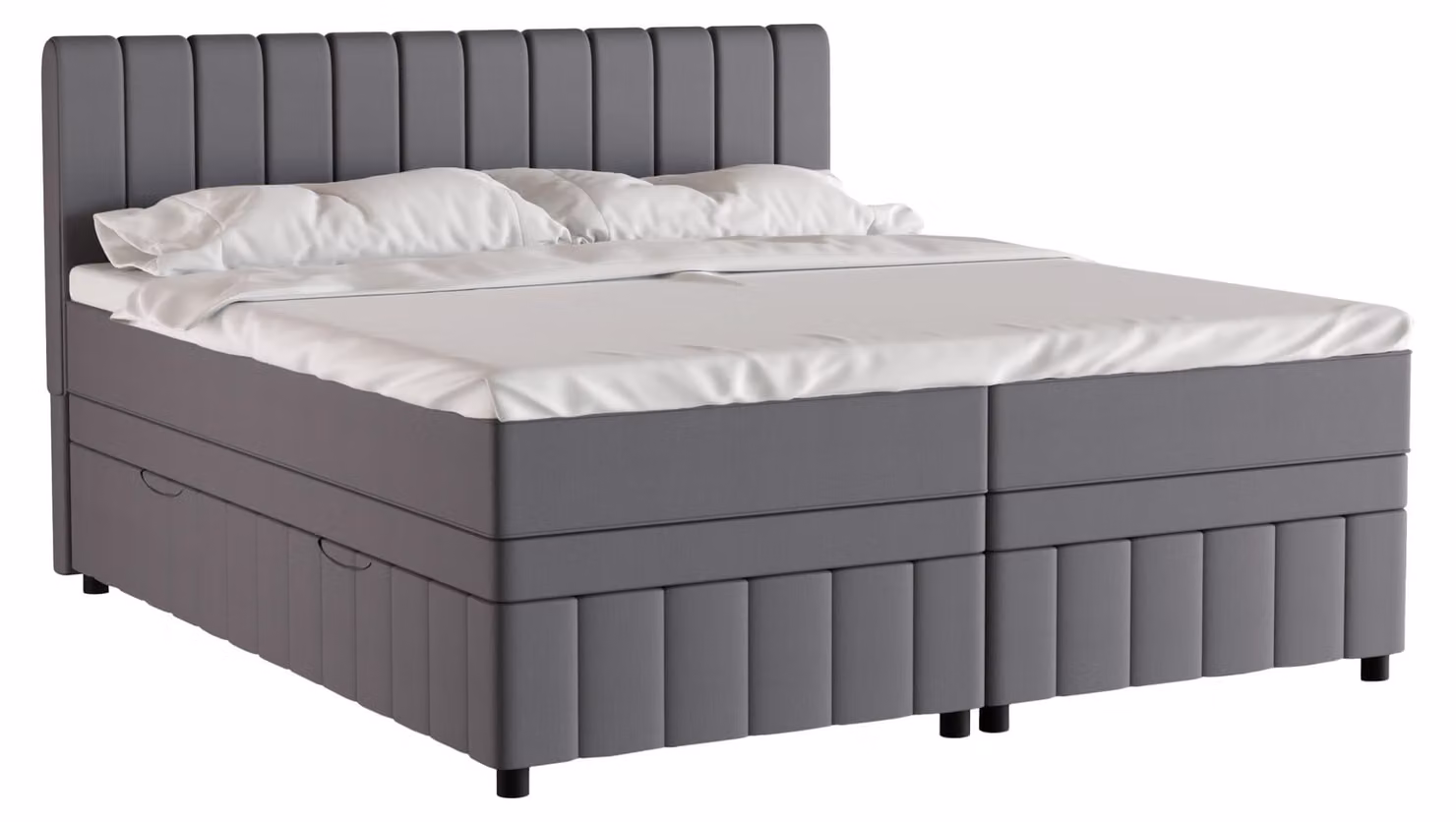 Letto matrimoniale boxspring 180x200, grigio, AVALON, con contenitori, con materasso, con topper, Panda Möbel