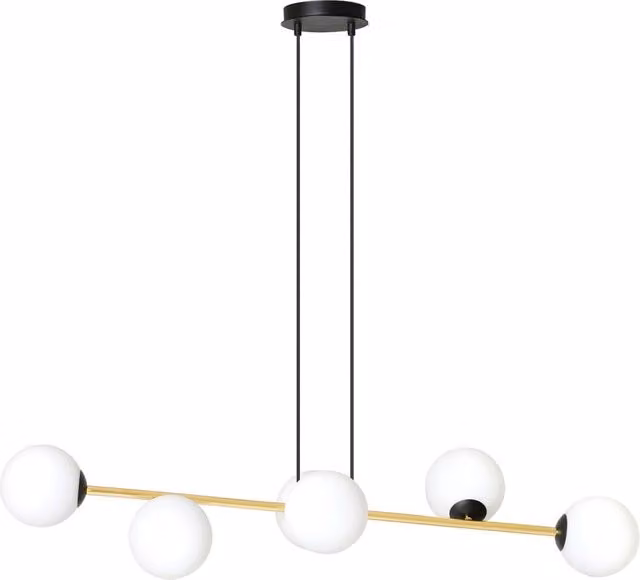 Sospensione Contemporanea Okami 6 Luci Acciaio Oro Sfere In Vetro Bianco