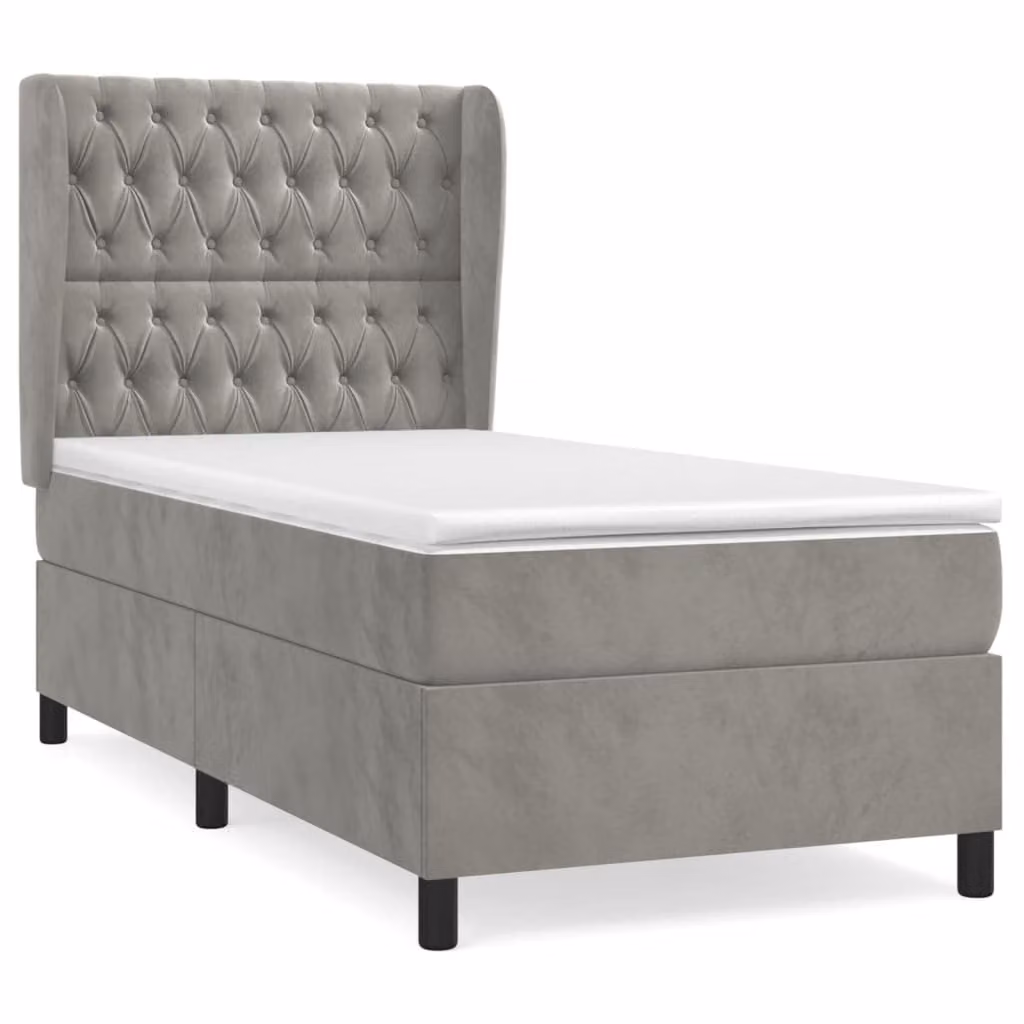 Giroletto a Molle con Materasso Grigio Chiaro 100x200cm Velluto