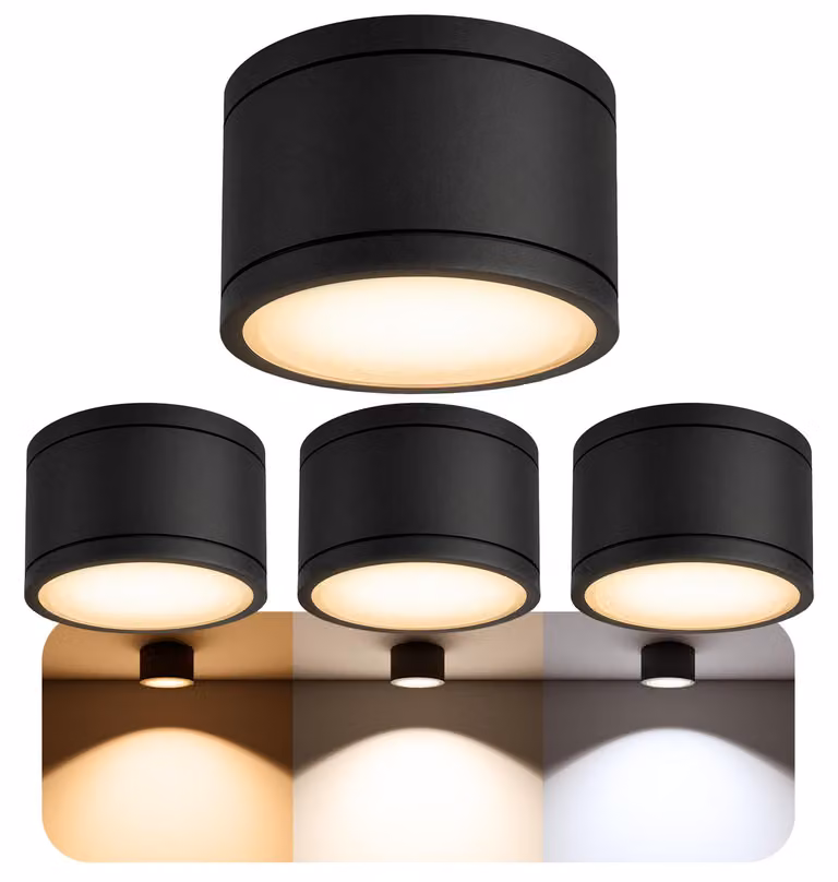 SSC-LUXon 4 pezzi CELI-WX Lampada da incasso per bagno nera con lampadina a LED, tre tonalità di luce regolabili 3CCT, attacco GX53, 230 V - Faretto IP44 da soffitto per esterni, 5 W