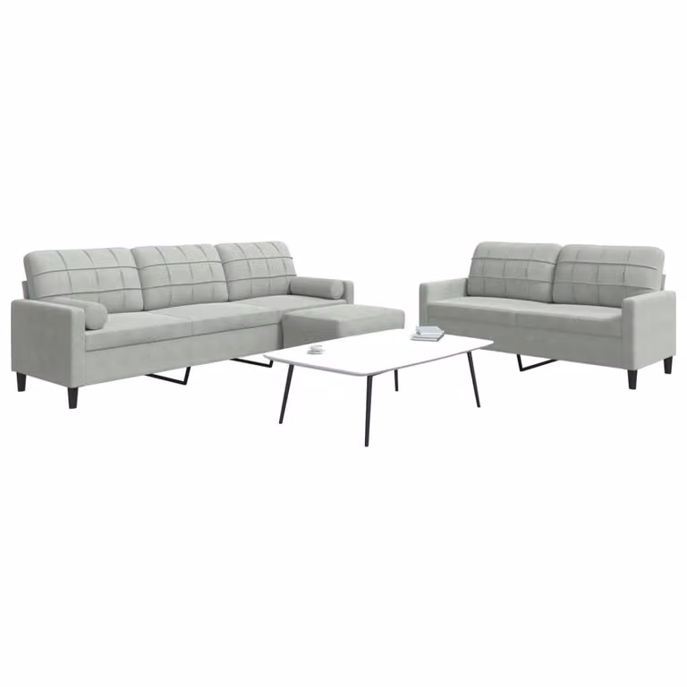 Set di divani 3 pezzi vidaXL in velluto grigio con pouf e cuscini per soggiorno