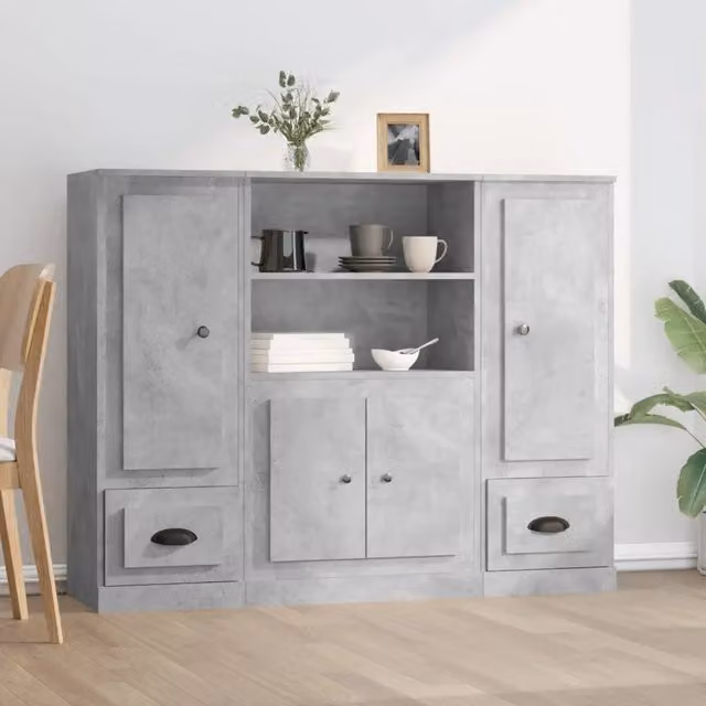 Credenze 3 pz Grigio Cemento in Legno Multistrato 3185315