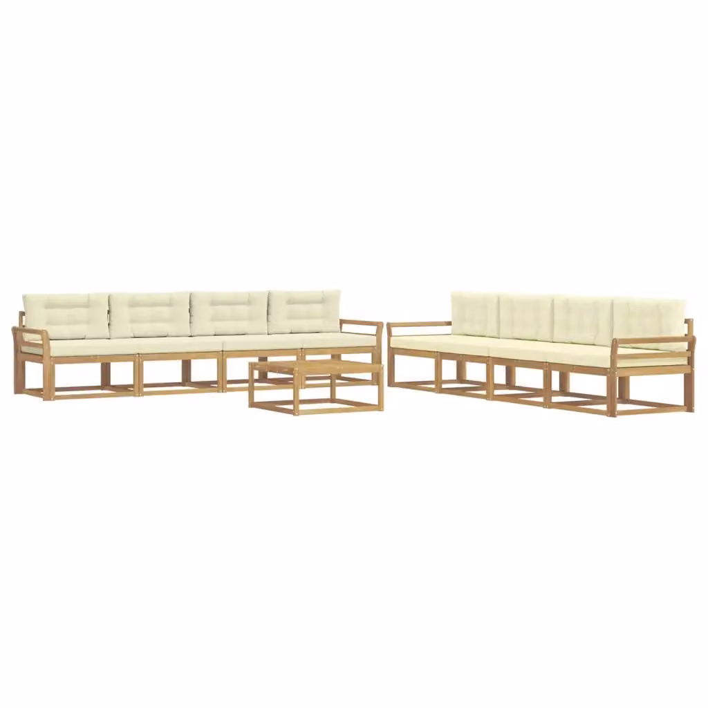 Set di mobili da giardino vidaXL composto da 9 pezzi con divani, tavolino da caffè e cuscini in tessuto bianco e beige con struttura in legno di acacia – 2