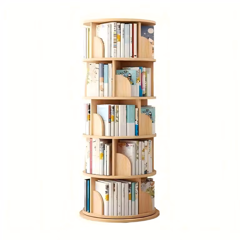 Libreria girevole a 360° - 5 ripiani - Modulabile da 2 a 5 ripiani - In legno - Libreria angolare - Ideale per piccoli spazi - Colore kaki