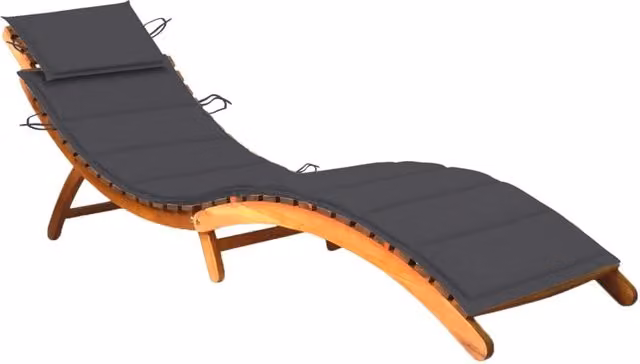 Lettino prendisole da giardino Outsunny in legno di acacia con cuscino in poliestere resistente ai raggi UV e poggiatesta regolabile