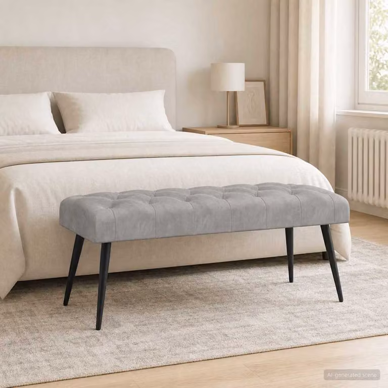 Panchina moderna vidaXL con bottoni imbottiti in velluto grigio, L 110 x P 40 x H 46 cm