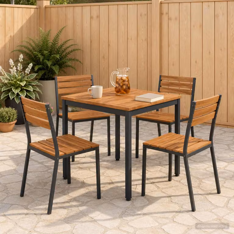 vidaXL Tavolo da giardino in legno di acacia stile rustico, Marrone e Nero, L 60 cm x P 60,5 cm x H 75 cm