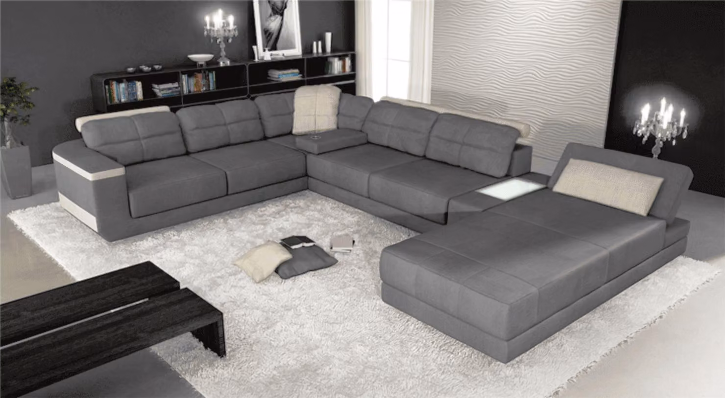 Wohnlandschaft Ecksofa Leder Eck Sofas U-Form Sofa Couch Polster Couchen