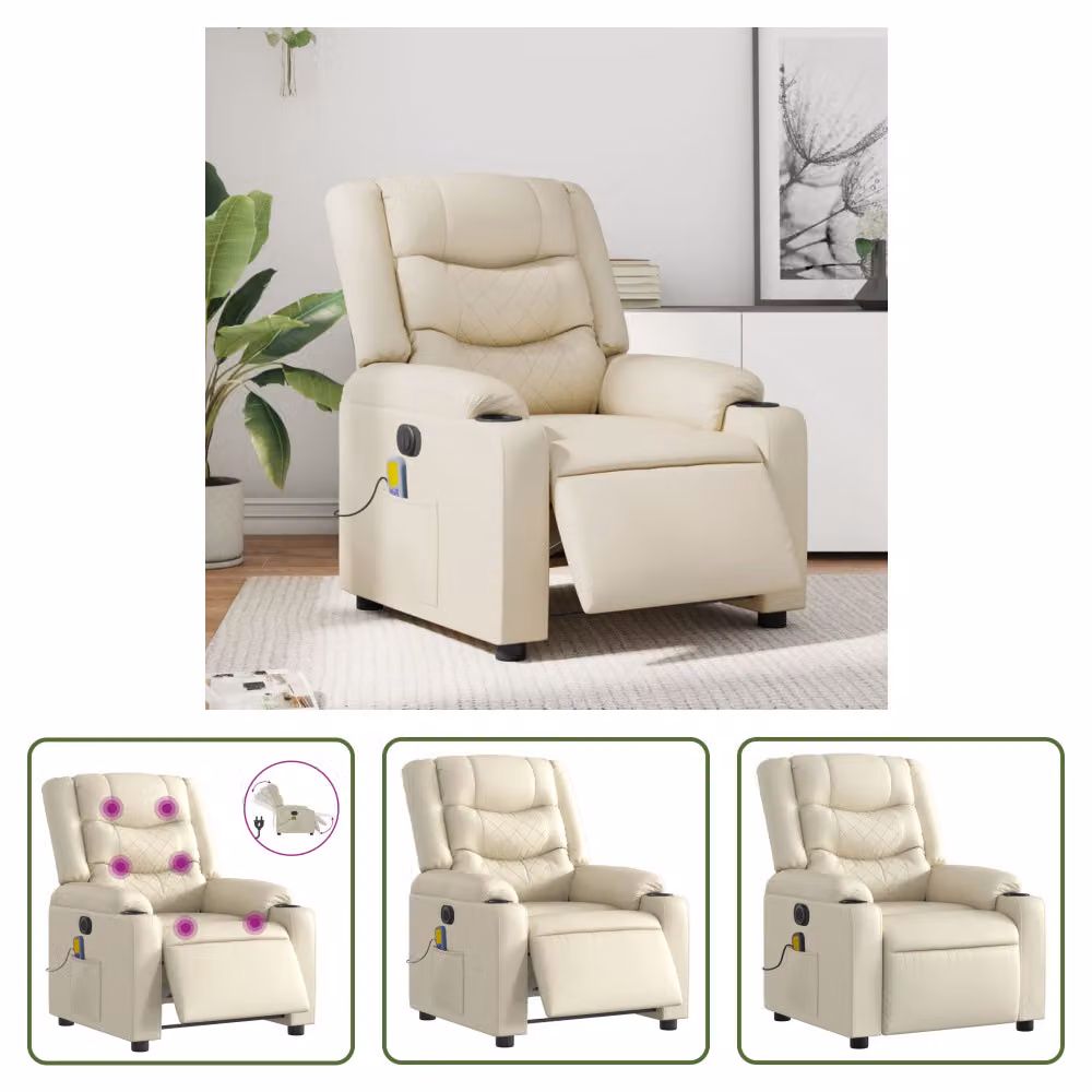 The Living Store Sedia massaggiante elettrica in ecopelle crema