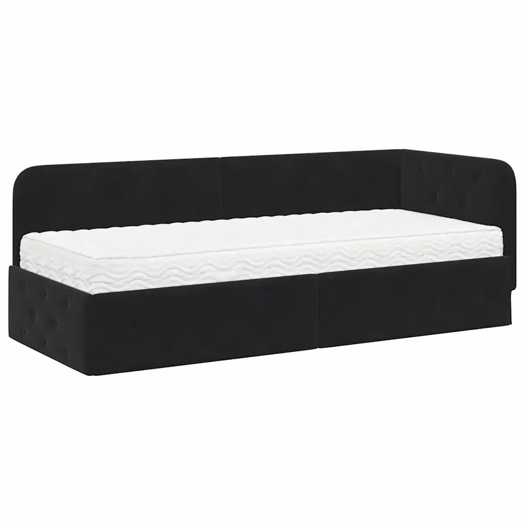 vidaXL Cornice del letto ad angolo asimmetrica in velluto nero, L/P/H: 204 x 80 x 72 cm – 2