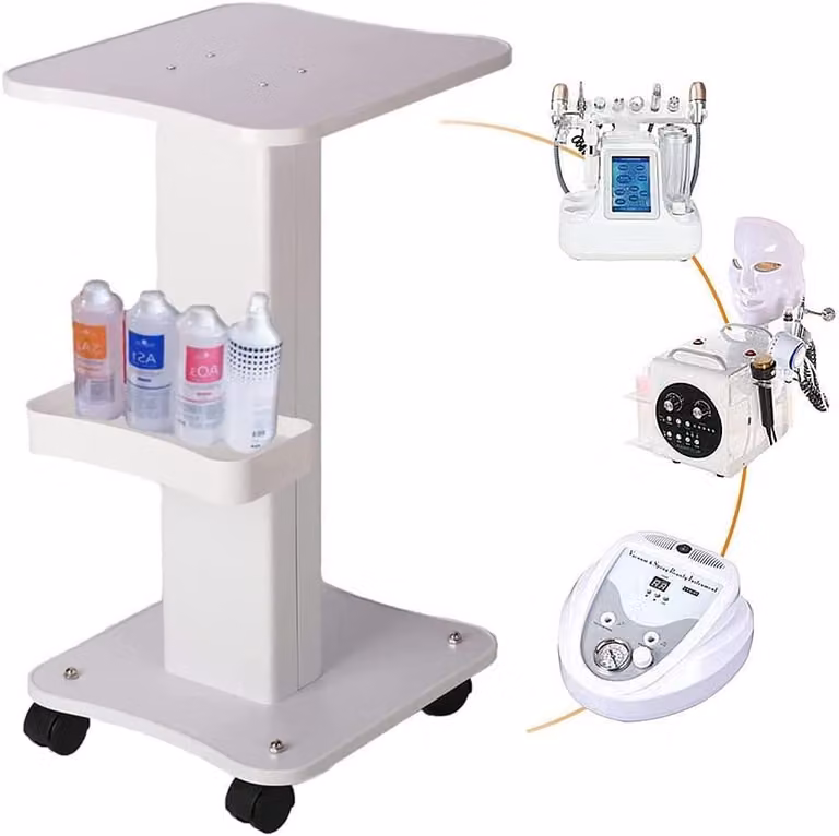 Carrello per parrucchieri, 2 ripiani, capacità 40 kg, colore argento, con cassetto