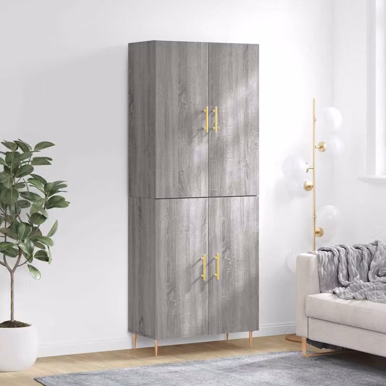 Credenza moderna vidaXL in legno e metallo grigio, L: 69,5 cm, P: 34 cm, H: 180 cm
