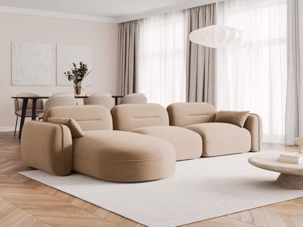 Divano angolare modulare Sydney Cosmopolitan Design a 4 posti in velluto colore sabbia con orientamento sinistro L/P/H: 320 x 140 x 70 cm – 2