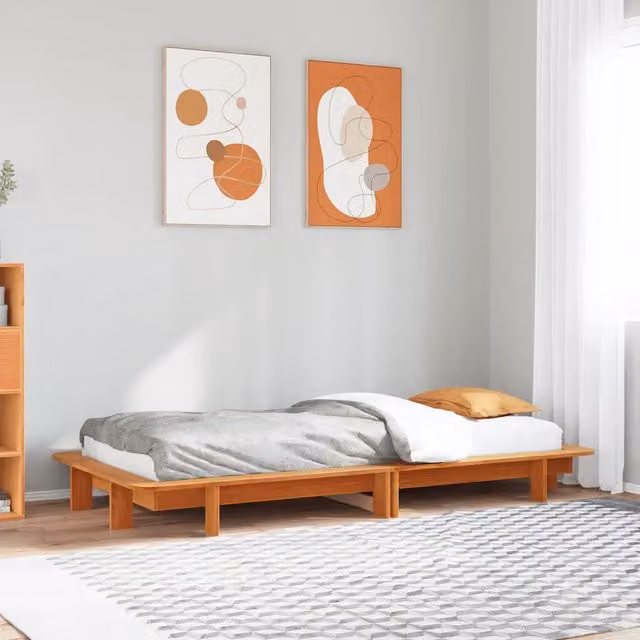 Letto singolo moderno vidaXL in legno di pino color marrone cera con doghe fisse L/P/H: 200 x 90 cm – 1