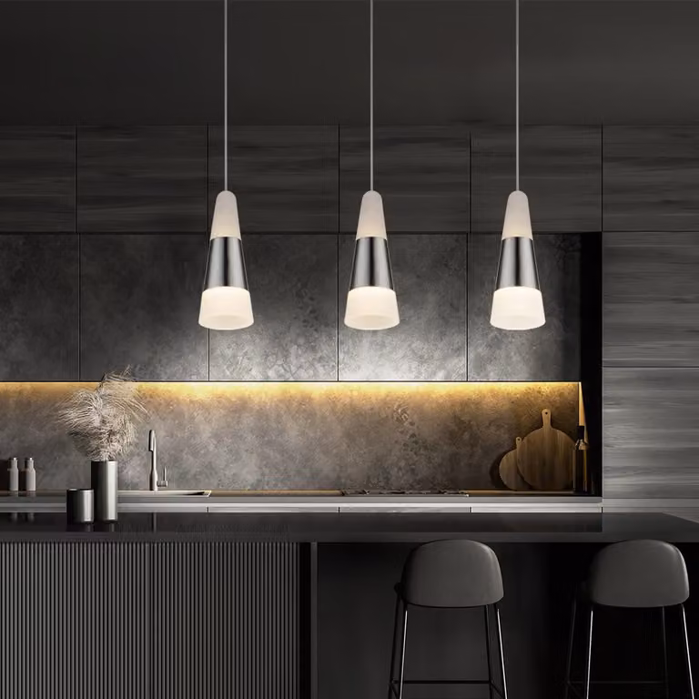 Lampada a sospensione a LED, finitura nichel opaco, vetro satinato, diametro 12 cm