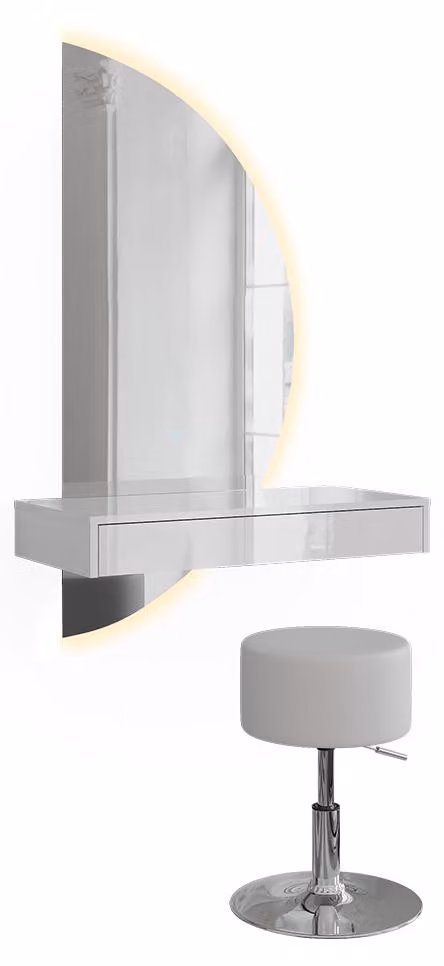 Tavolo da toeletta Vicco Sherry Bianco lucido 81.4 cm con specchio LED e sgabello, Model 61310