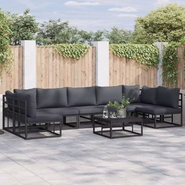 Set Divano da Giardino a L vidaXL 7 Pezzi in Alluminio Antracite con Tavolino e Cuscini