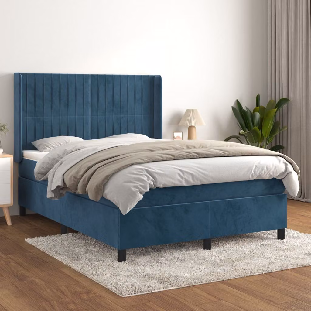 Maison Exclusive - Letto boxspring con materasso blu scuro 140x190 cm velluto