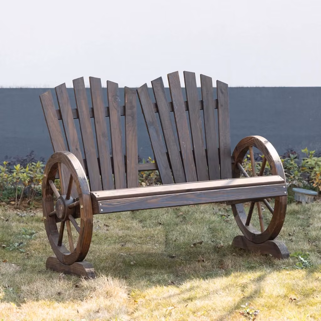 Panchina da giardino rustica Komhtom con braccioli in legno di abete marrone scuro L: 250 cm, P: 95 cm, H: 108 cm – 2