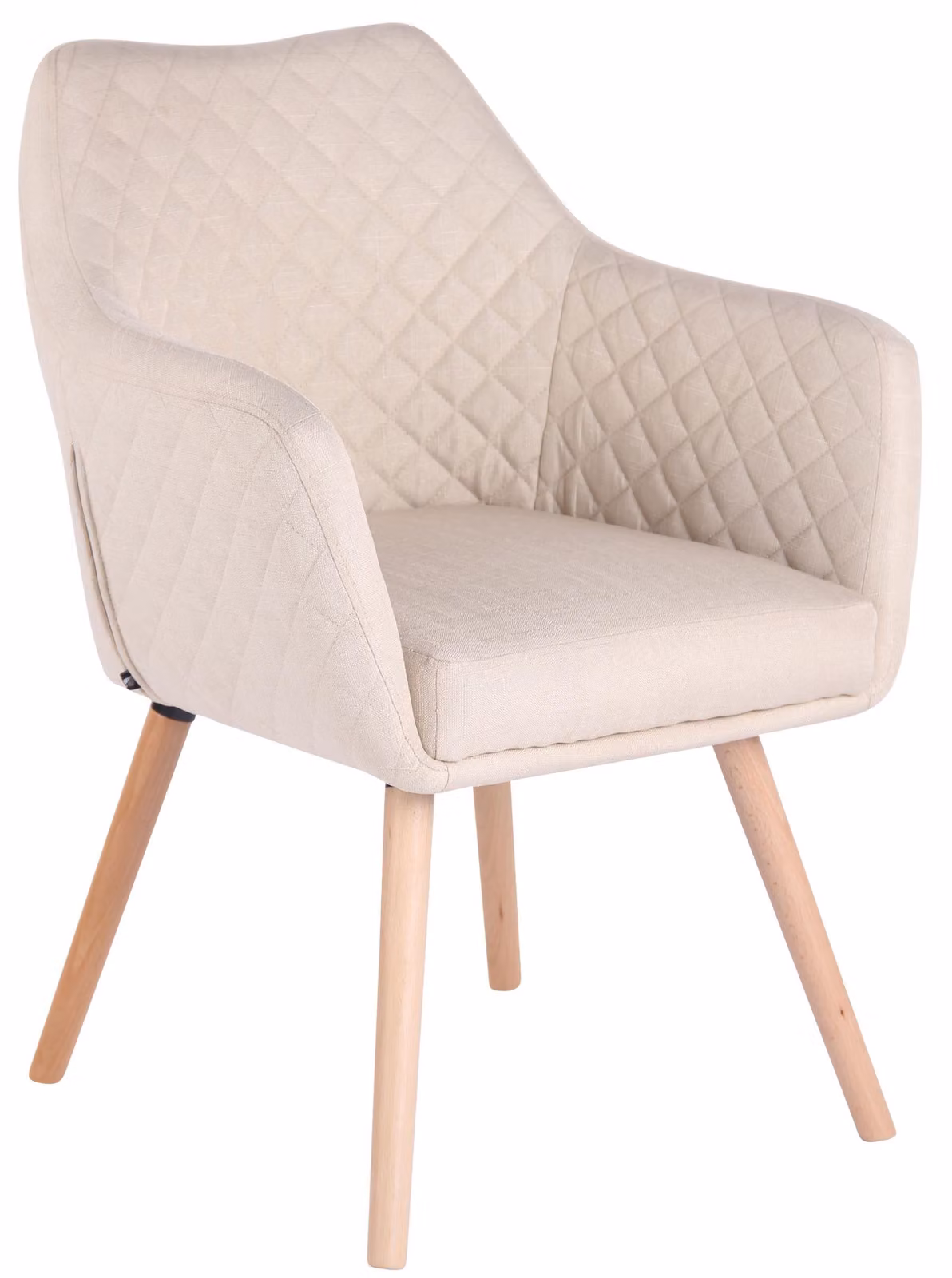 Sedia da pranzo CLP Gent con braccioli, poltrona con struttura in legno, sedia da cucina moderna color crema, struttura color naturale