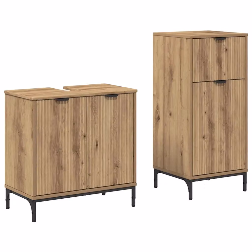 Set di mobili per bagno moderno vidaXL composto da mobile lavabo e mobile contenitore in legno e metallo color rovere, L/P/H: 61,0 x 35,5 x 60,5 cm – 2