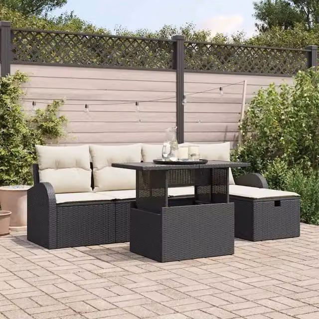 Set Divano da Giardino 6 pz Nero polyrattan 3361076